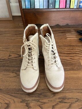 Madden Girl Cream Canvas Lace-Up Boots